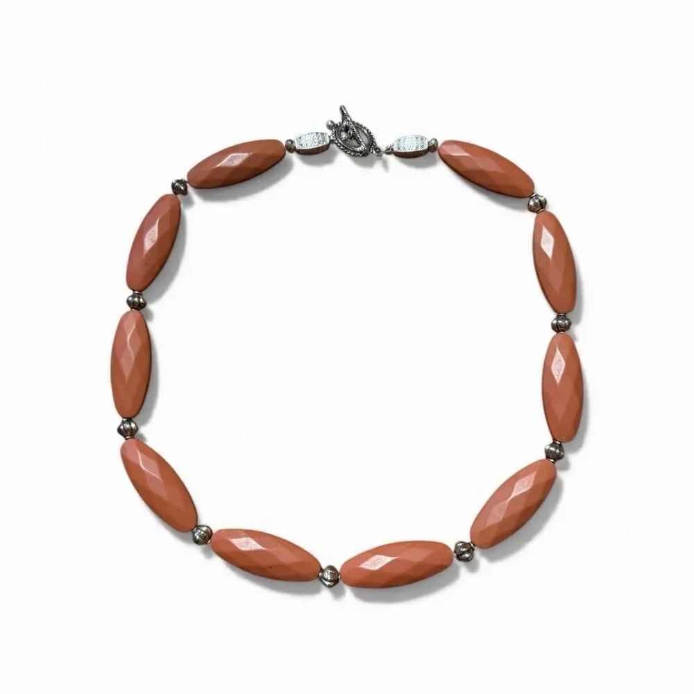 Handcrafted Dark Coral Color Genuine Bakelite Beaded Necklace 20” Mid Century